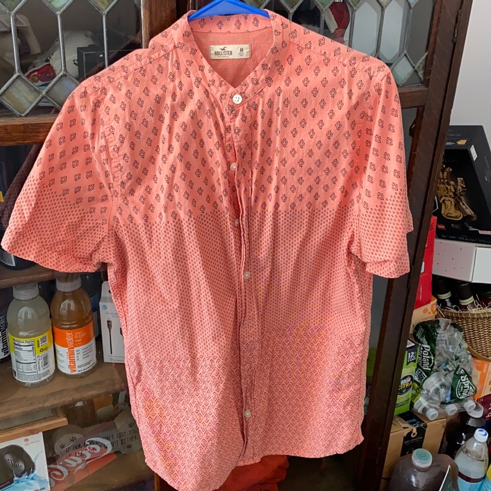 Hollister collarless button down short sleeve shirt